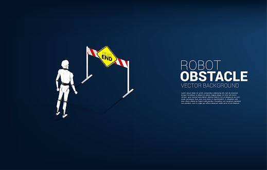 Robot Closed Sign Robot Standing With Dead End Signage Stock Illustration - Download ...