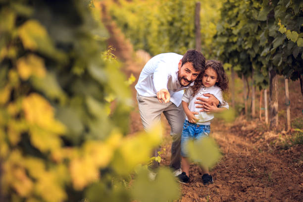 istock Father and son walk through the vineyard. 1319725726