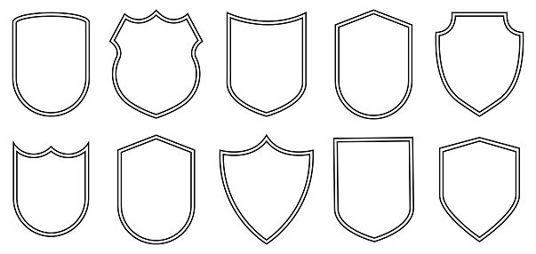 Set of outline badge shape. Line art style. Security, football patches isolated on white background