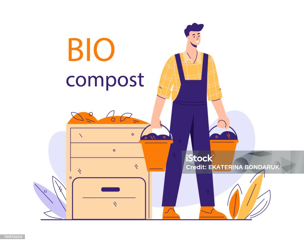 Compost Man Composting Organic Waste Concept A Man Carries In Buckets Readymade ...