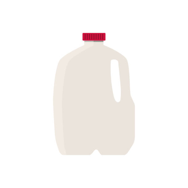 illustrations, cliparts, dessins animés et icônes de illustration vectorielle plate du lait dans la cruche en plastique de gallon avec le chapeau rouge. isolé sur fond blanc. - lait