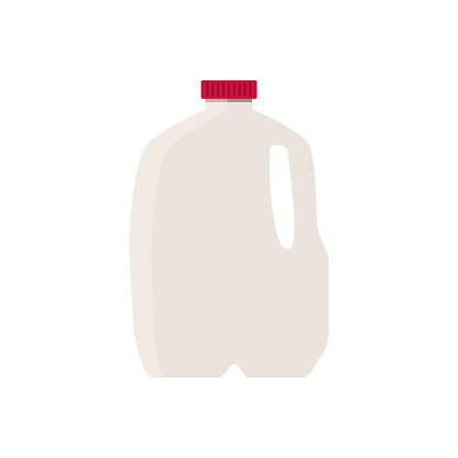 Flat vector illustration of milk in plastic gallon jug with red cap. Isolated on white background.
