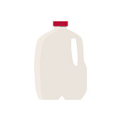 istock Flat vector illustration of milk in plastic gallon jug with red cap. Isolated on white background. 1319733841