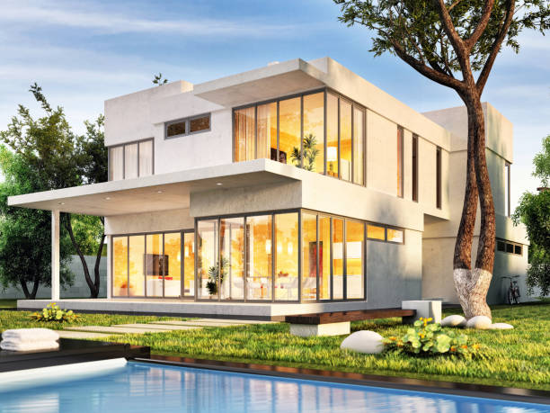 istock Modern house with swimming pool 1319743244