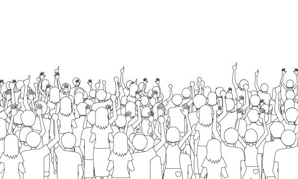 Illustration of the back of many spectators (white background, vector, Line art, cut out) Illustration of the back of many spectators (white background, vector, Line art, cut out) entertainment event stock illustrations