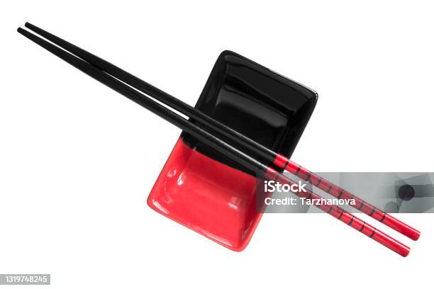 Chipsticks And Dish Isolated Stock Photo - Download Image Now - Chopsticks, Chinese Culture, Saucer