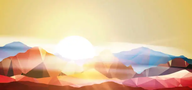 Vector illustration of Abstract mountains sunrise in geometric style
