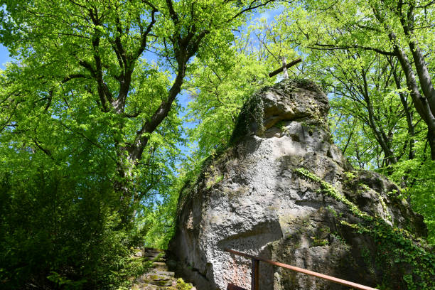 Staircase to bonifatiusfelsen in Altenstein Castle Park in Thuringia
