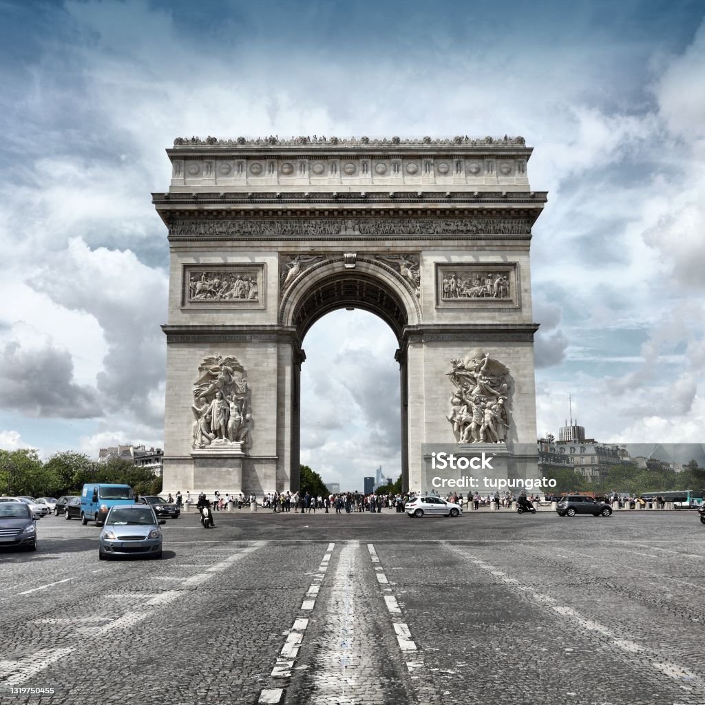 Triumphal Arch, Paris Paris, France - famous Triumphal Arch located at the end of Champs-Elysees street. UNESCO World Heritage Site. HDR photo. Arc de Triomphe - Paris Stock Photo