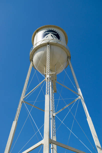 Paramount Water Tower Low-Angle View of the Iconic Paramount Pictures Water Tower at Paramount Studios - Los Angeles, California, USA paramount studios stock pictures, royalty-free photos & images