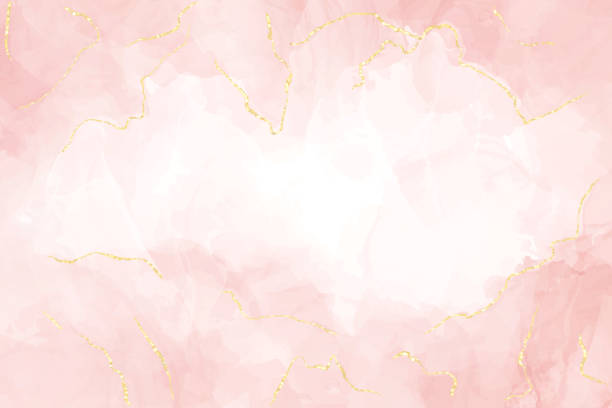 illustrazioni stock, clip art, cartoni animati e icone di tendenza di sfondo acquerello liquido blush polveroso astratto con linee dore. effetto di disegno dell'inchiostro alcool in marmo rosa pastello e crepe in lamina dorata. design illustrazione vettoriale per invito di nozze - blush