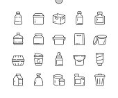 istock Containers. Take away. Bottle, paper bag, box, coffee cup, pills bottle. Commerce, storage and package goods. Pixel Perfect Vector Thin Line Icons. Simple Minimal Pictogram 1319759336