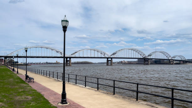 Centennial Bridge in Davenport Crosses the Mississippi River stock photo