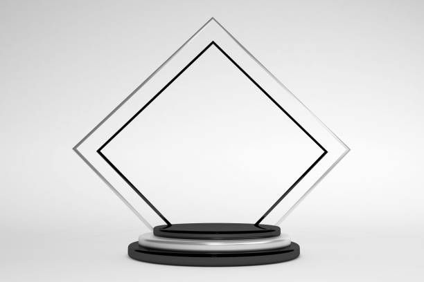 istock 3D minimal black and white geometric podium isolated on white background. 1319764802