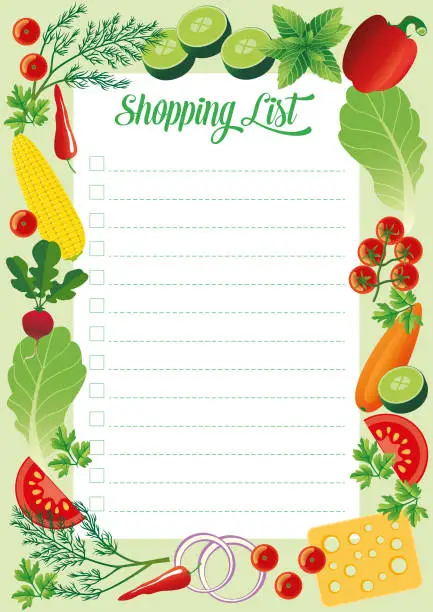Vector illustration of Page Template of a Shopping List