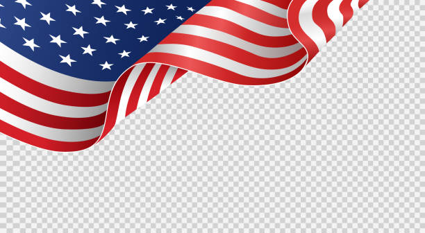 melambaikan bendera amerika terisolasi pada png atau latar belakang transparan, simbol as , template untuk spanduk, kartu, iklan, mempromosikan, iklan tv, iklan, desain web, poster, ilustrasi vektor - american flag ilustrasi stok