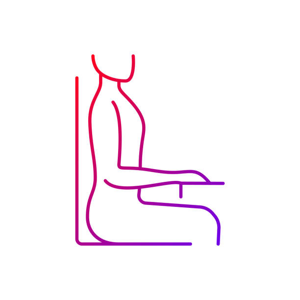 ilustraciones, imágenes clip art, dibujos animados e iconos de stock de icono vectorial lineal de gradiente de postura sentada vertical - sitting upright