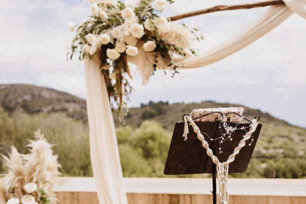 istock Boho wedding altar with a lectern and boho flowers 1319773057