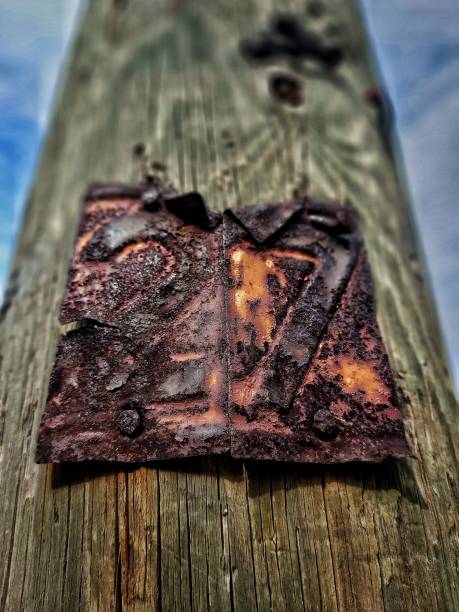 istock Rusty No27 sign on a wooden pole 1319774102