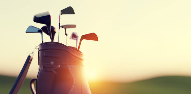 istock Golf clubs in bag at golf course resort 1319776586