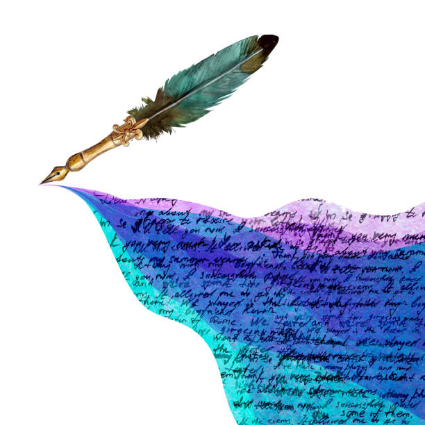 ilustrações de stock, clip art, desenhos animados e ícones de vintage style fountain pen with spilled colorful ink handwritten text on white background - poem