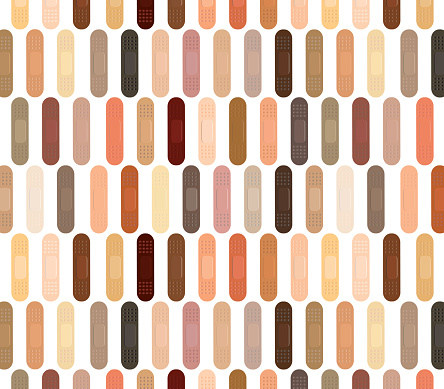 A wide array of plasters in human skin colors symbolising the diversity of the human race-Editable pattern