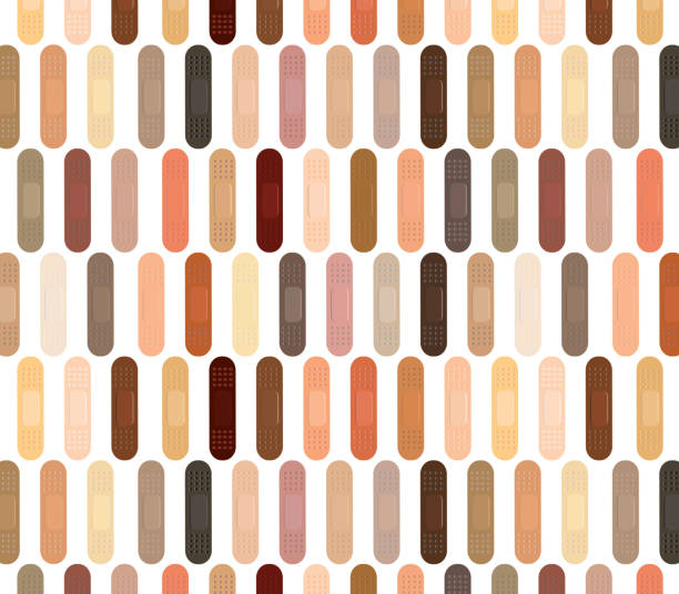 Collection of plasters to match diverse skin colors flat vector -illustration -symbol-pattern A wide array of plasters in human skin colors symbolising the diversity of the human race-Editable pattern symbolism stock illustrations