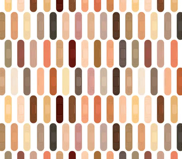 Vector illustration of Collection of plasters to match diverse skin colors flat vector -illustration -symbol-pattern