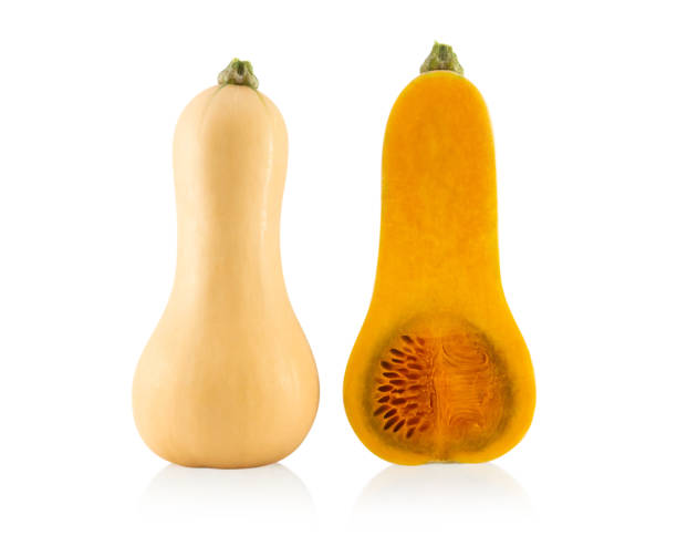 istock Butternut squash with sliced isolated on white background, food healthy concept 1319781397