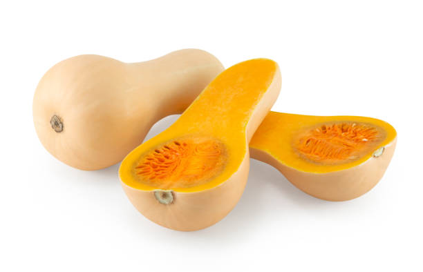 istock Butternut squash with sliced isolated on white background, food healthy concept 1319781549