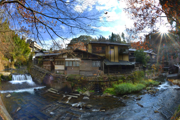 kurokawa onsen village - waterfall health spa man made landscape imagens e fotografias de stock