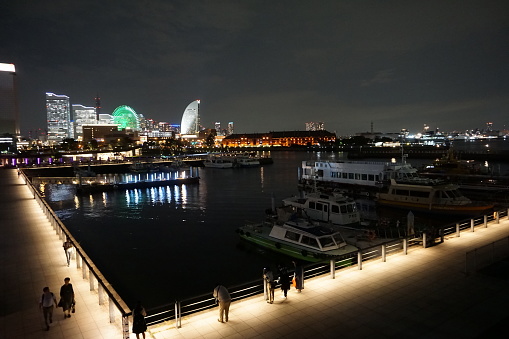 Kanagawa Prefecture Japan - Sept 12, 2019: Yokohama waterfront at night