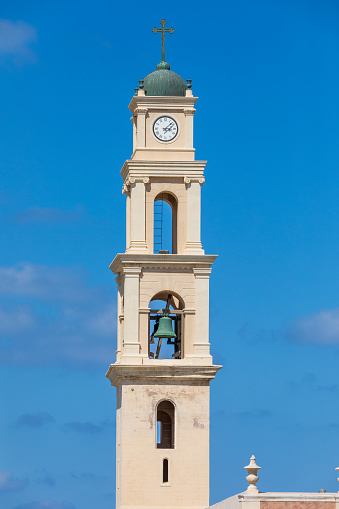 Closeup view on bell tower of monastery saint Peter in Jaffa