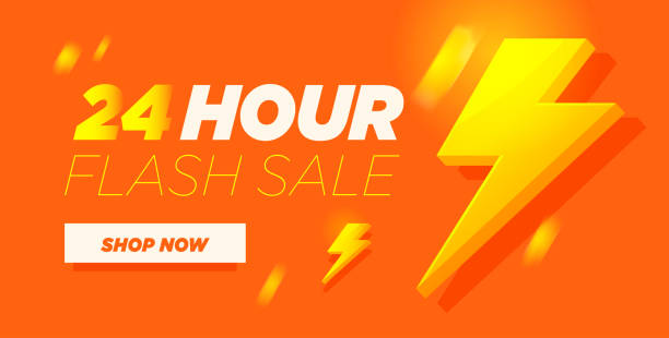 24 시간 판매 할인 배너. 오렌지 스페셜 프로모션 포스터. 24시간 플래시 세일. 벡터 - announcement message flash stock illustrations
