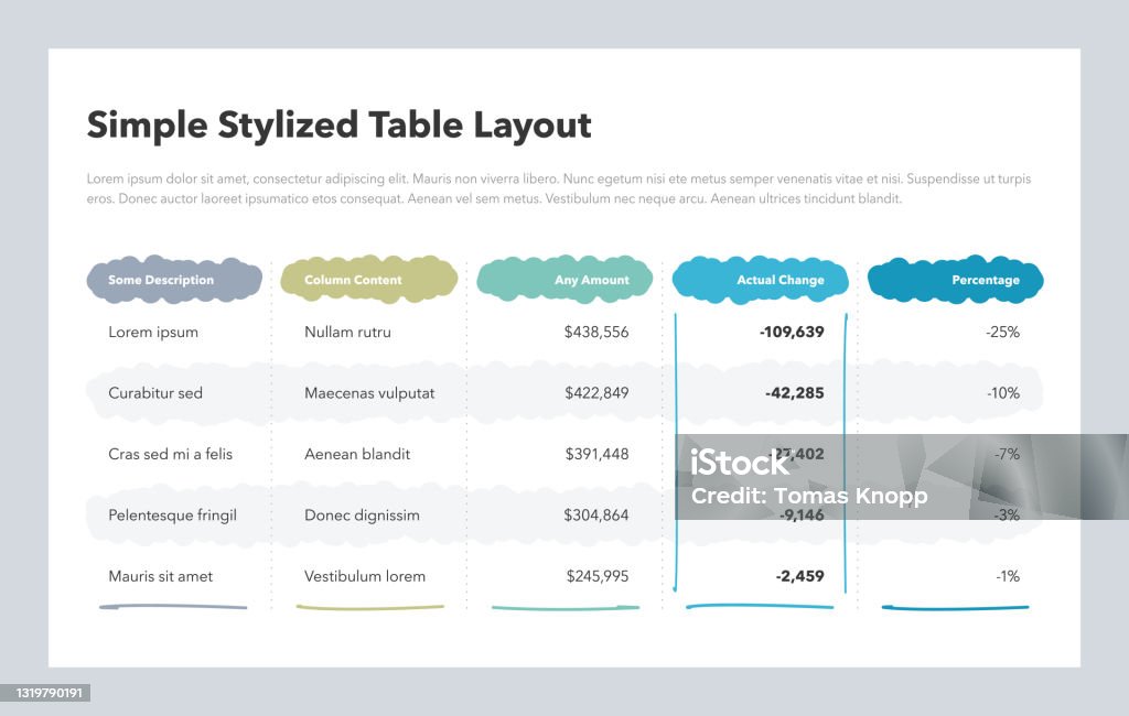 Simple Stylized Table Layout With Colorful Columns Stock Illustration ...
