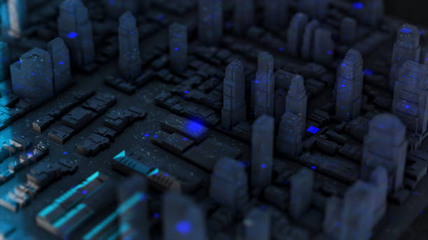 istock Technological digital background consisting of a futuristic abstract city 1319790467