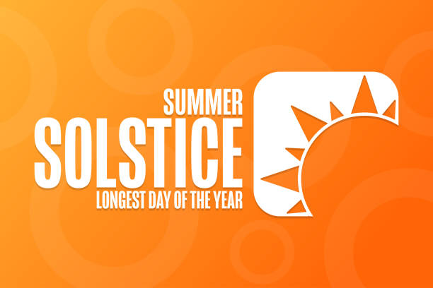 ilustrações de stock, clip art, desenhos animados e ícones de summer solstice. longest day of the year. holiday concept. template for background, banner, card, poster with text inscription. vector eps10 illustration. - length