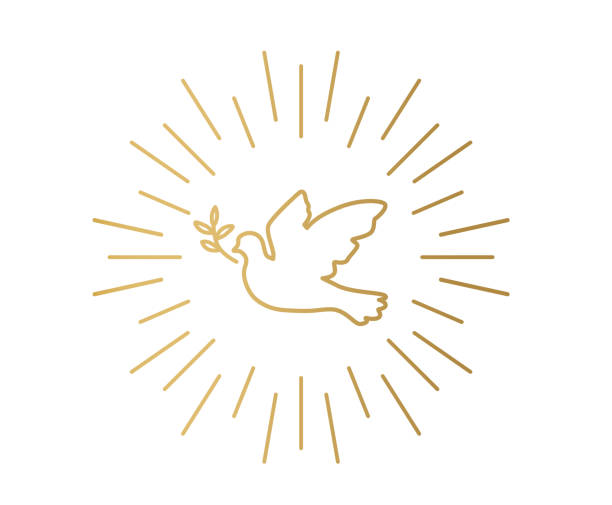 golden dove with olive branch, Holy Spirit, peace concept golden dove with olive branch, Holy Spirit, peace concept- vector illustration holy spirit stock illustrations
