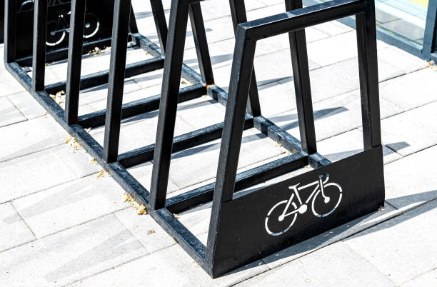 istock Black metal parking lot for bicycles 1319804186