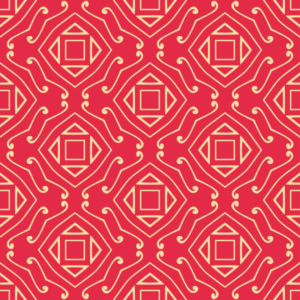 красивый фоновый узор с геометрическим орнаментом на красном фоне, обои. бесшовный узор, тексту�ра. векторное изображение - silk textile red backgrounds stock illustrations