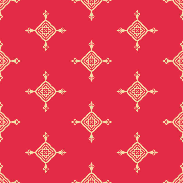 ilustrações de stock, clip art, desenhos animados e ícones de stylish background pattern with decorative ornament on a red background, wallpaper. seamless pattern, texture. vector illustration for design. - silk textile red backgrounds