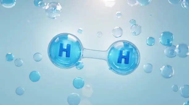 Molecule Hydrogen 3D rendering.