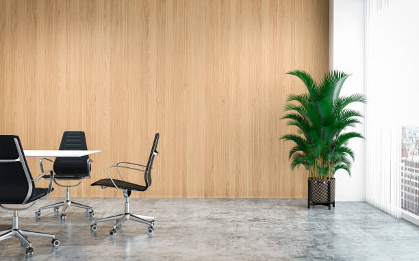 istock Empty office interior with conference table and potted plant 1319806350