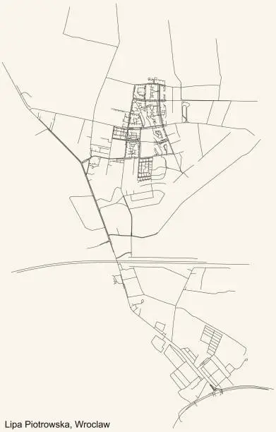 Vector illustration of Street roads map of the Lipa Piotrowska district of Wroclaw, Poland