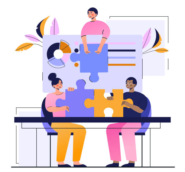 ilustrações de stock, clip art, desenhos animados e ícones de new team member become part of teamwork - human resources recruitment occupation puzzle