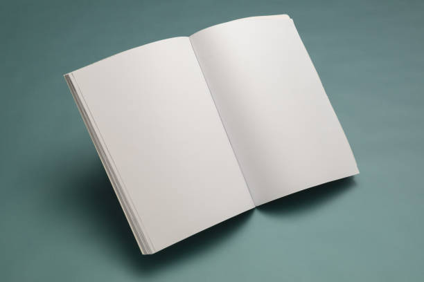 istock Composition of opened book with blank pages on blue background 1319810210