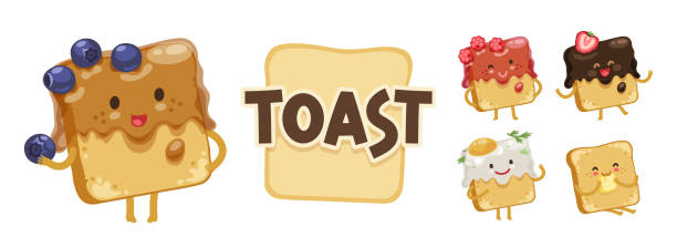 toast emoji set - toast preserves breakfast bread stock-grafiken, -clipart, -cartoons und -symbole