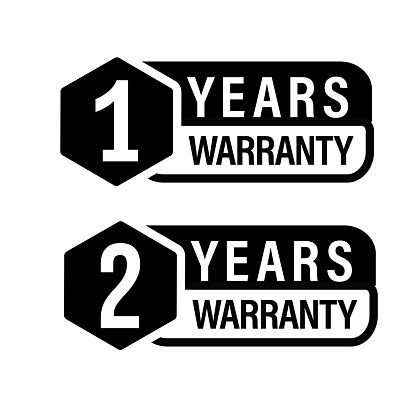 1 year warranty, 2 year warranty icon set, black in color