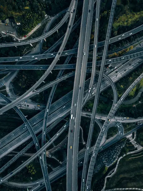 Aerial View of Complex Overpass and Busy Traffic / Chongqing, China