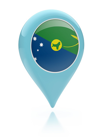 Computer image on a white background – Concept of Geographical positioning with flag - Christmas Island